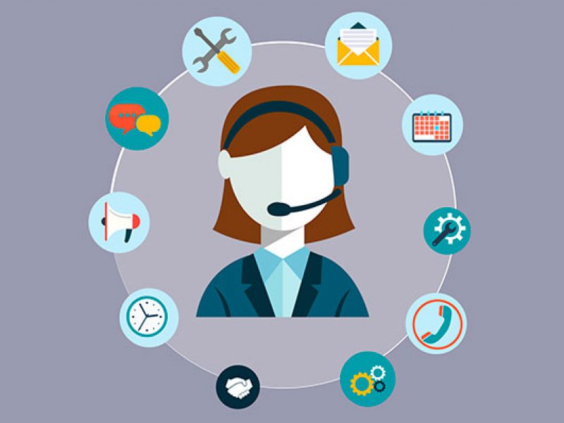 Gráfico de recepcionista con íconos de los servicios incluidos